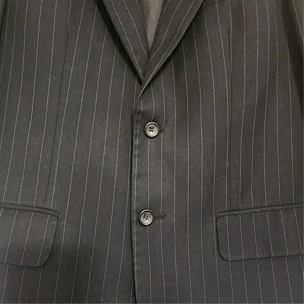 Martino Uomo Moda Black/navy Pinstripe 2 Pc Suit Blazer Pants Men's 34x32